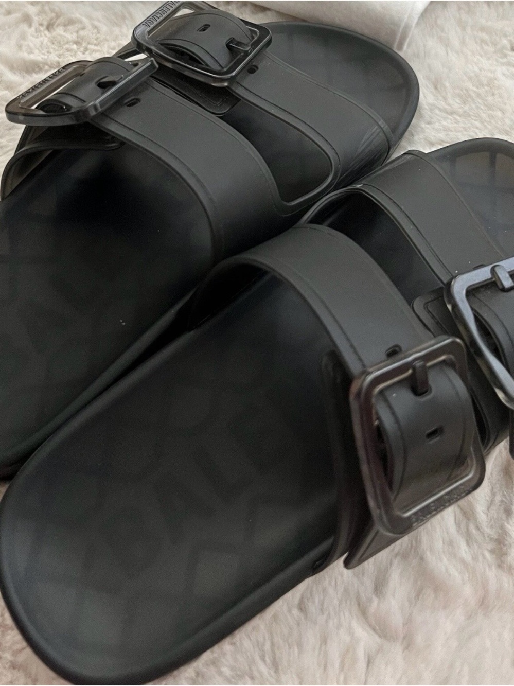 Balenciaga Black Double-Buckle Rubber Slide Sandals